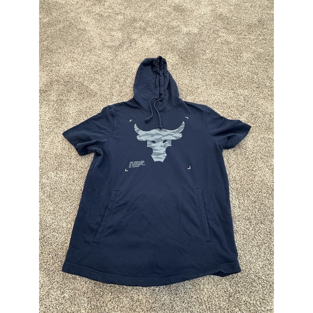 Under Armour x Project Rock Respect‎ Short Sleeve Hoodie Mens Size Medium Navy